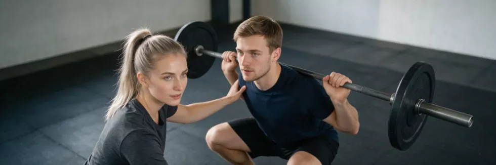 coach-correcting-an-athletes-squat-technique-in-a-gym