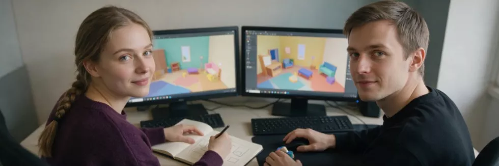 two-developers-building-a-3d-virtual-scene-at-a-desk