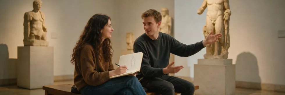 humanities-students-discussing-sculptures-in-a-museum