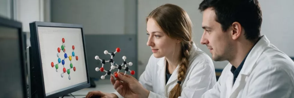 chemists-comparing-a-molecular-model-with-a-computer-simulation