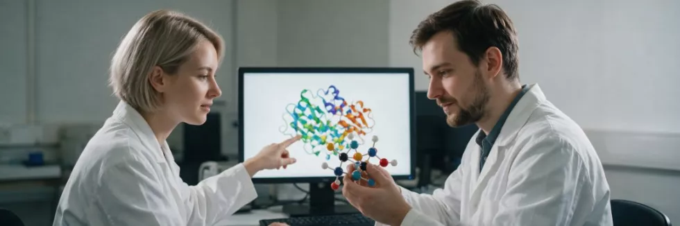 researchers-discussing-a-molecular-model-for-drug-design