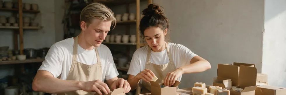 young-entrepreneurs-packing-handmade-products-in-a-workshop