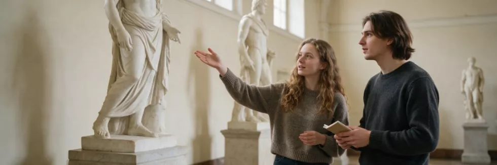 students-discussing-classical-sculptures-in-a-museum-hall