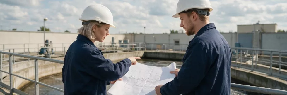 environmental-engineers-reviewing-plans-at-treatment-plant-test