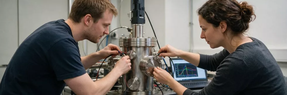 physicists-adjusting-a-steel-vacuum-chamber-in-a-lab-test