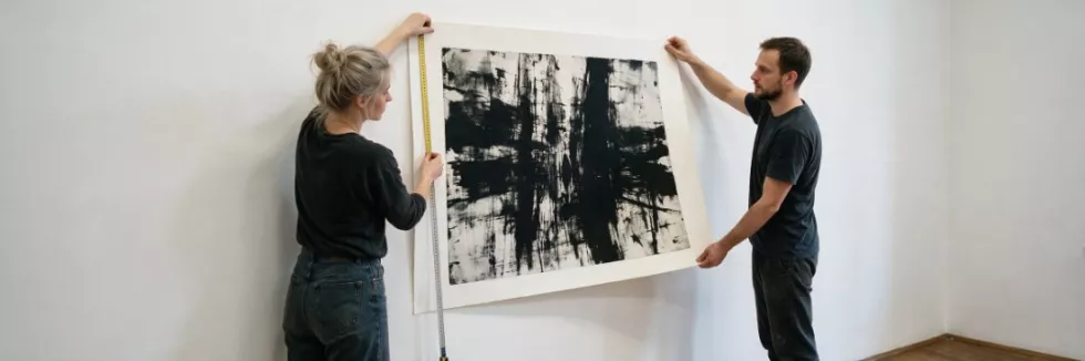artists-hanging-large-prints-on-a-gallery-wall