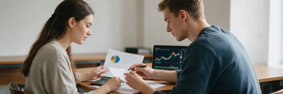 finance-students-analysing-investment-charts-with-a-calculator-test