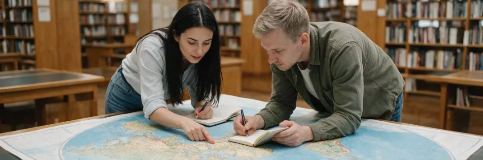 postgraduate-students-discussing-a-world-map-in-a-library-test