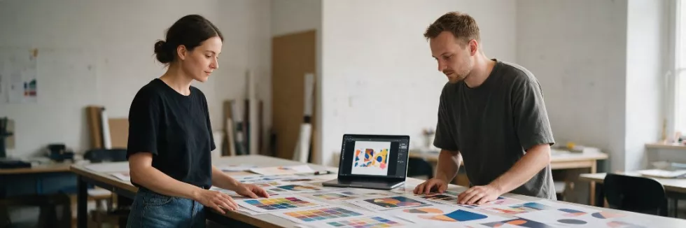 graphic-designers-reviewing-colour-swatches-and-poster-proofs-test