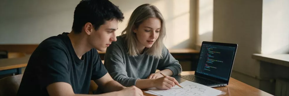 students-sketching-an-algorithm-next-to-a-laptop-test