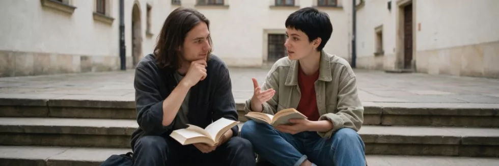 philosophy-students-debating-on-stone-steps-with-books