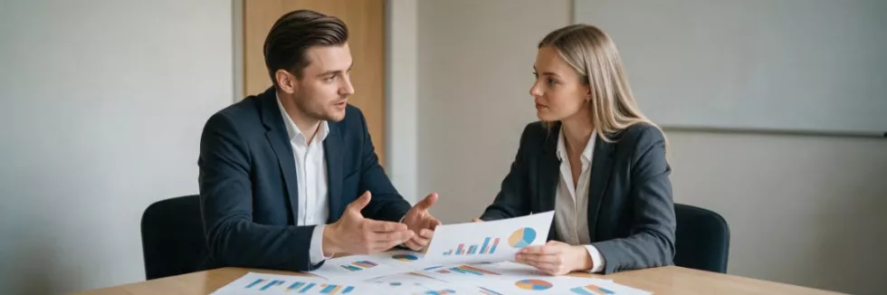 business-graduates-discussing-printed-charts-at-a-meeting-table