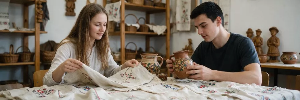students-examining-folk-textiles-and-pottery-in-a-classroom-test