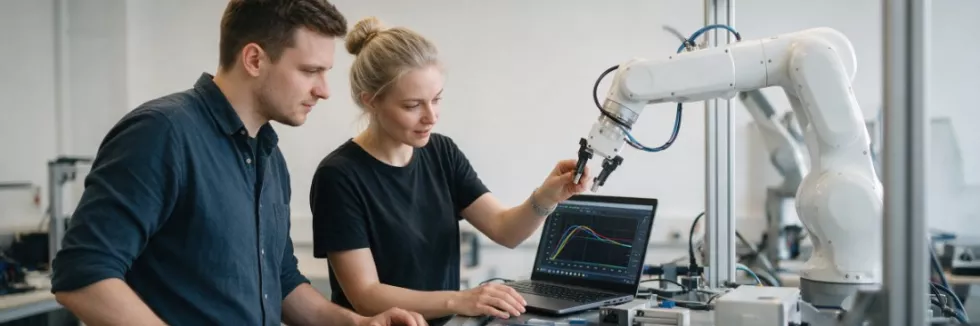 engineers-programming-a-white-robotic-arm-in-a-lab