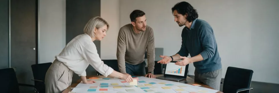 managers-building-a-strategy-map-with-coloured-cards