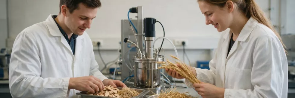 engineers-examining-straw-and-wood-chips-beside-a-bioreactor