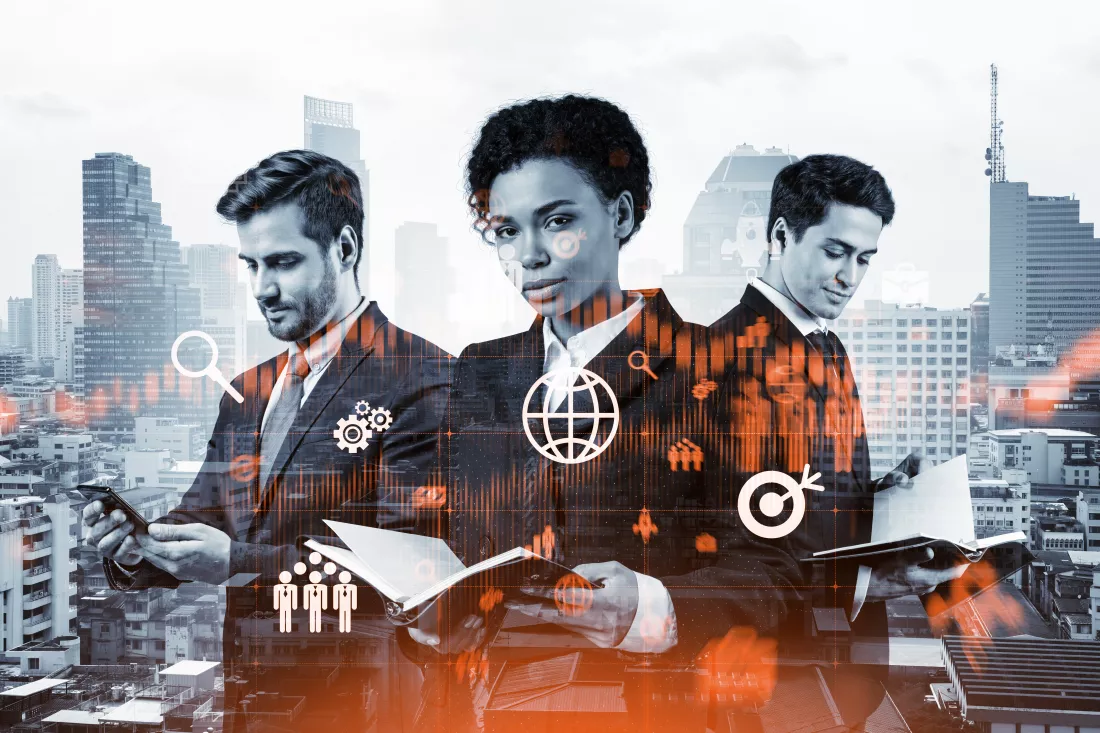 group-business-colleagues-trying-find-new-tech-approaches-solve-problems-research-development-department-fintech-hologram-icons-bangkok-background