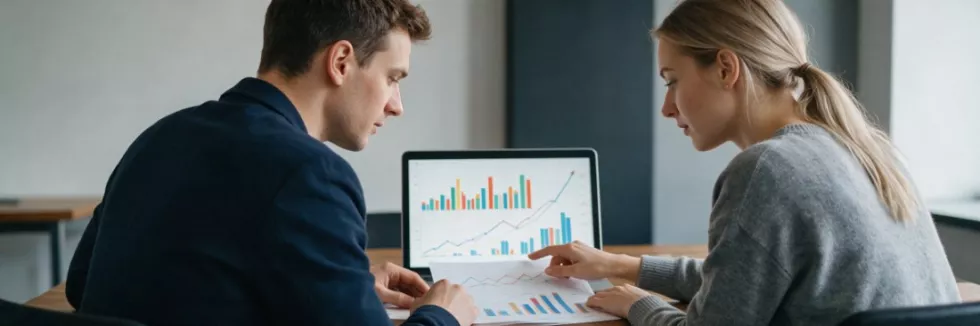 two-young-analysts-reviewing-financial-charts-on-a-laptop