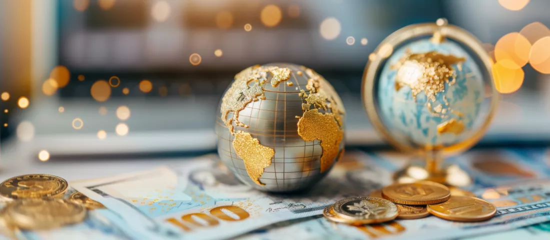 global-economy-concept-with-world-globes-currency-notes-coins-financial-setting