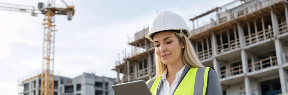 engineering-infrastructure-female-construction-manager-using-tablet-at-building