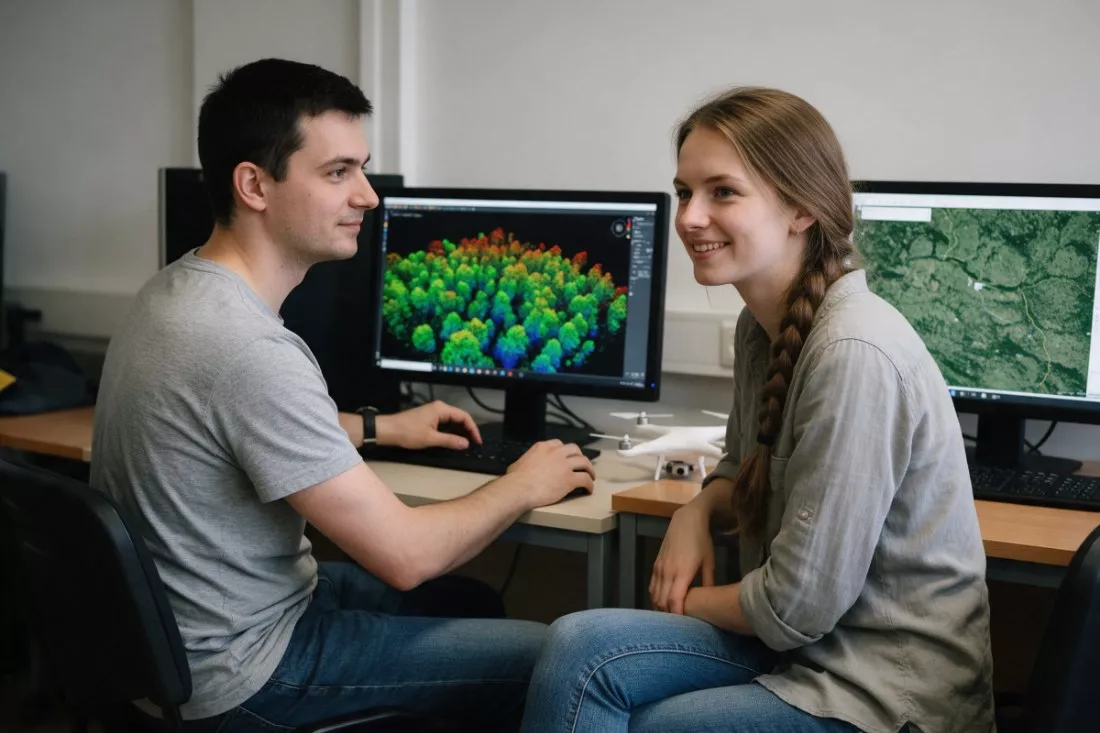 studenci-analizuja-skan-lasu-na-monitorach