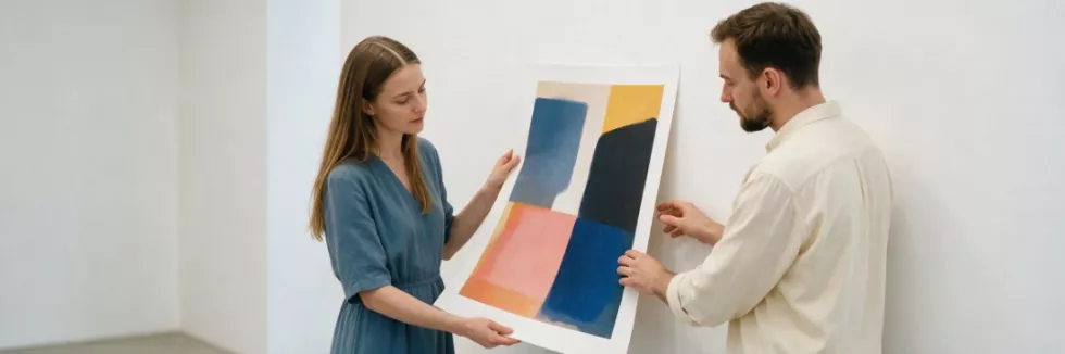 art-students-hanging-abstract-prints-in-a-gallery