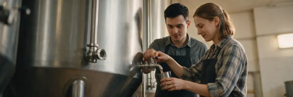 brewing-students-taking-a-sample-from-a-fermentation-tank