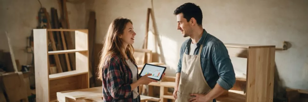 young-manager-reviewing-sales-charts-in-a-small-carpentry-workshop