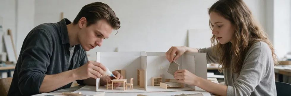 students-building-a-cardboard-interior-model