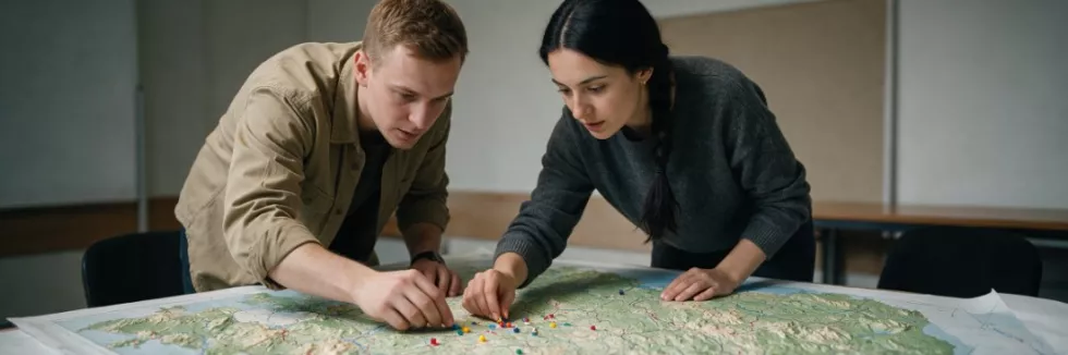 graduates-marking-a-map-during-a-crisis-simulation