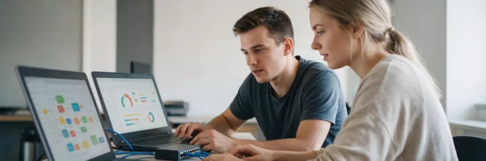 it-students-configuring-a-business-system-on-laptops
