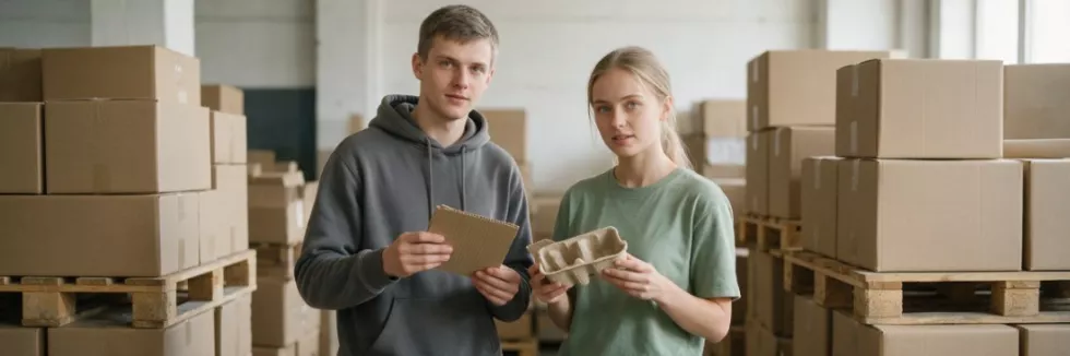 students-comparing-packaging-materials-in-a-warehouse