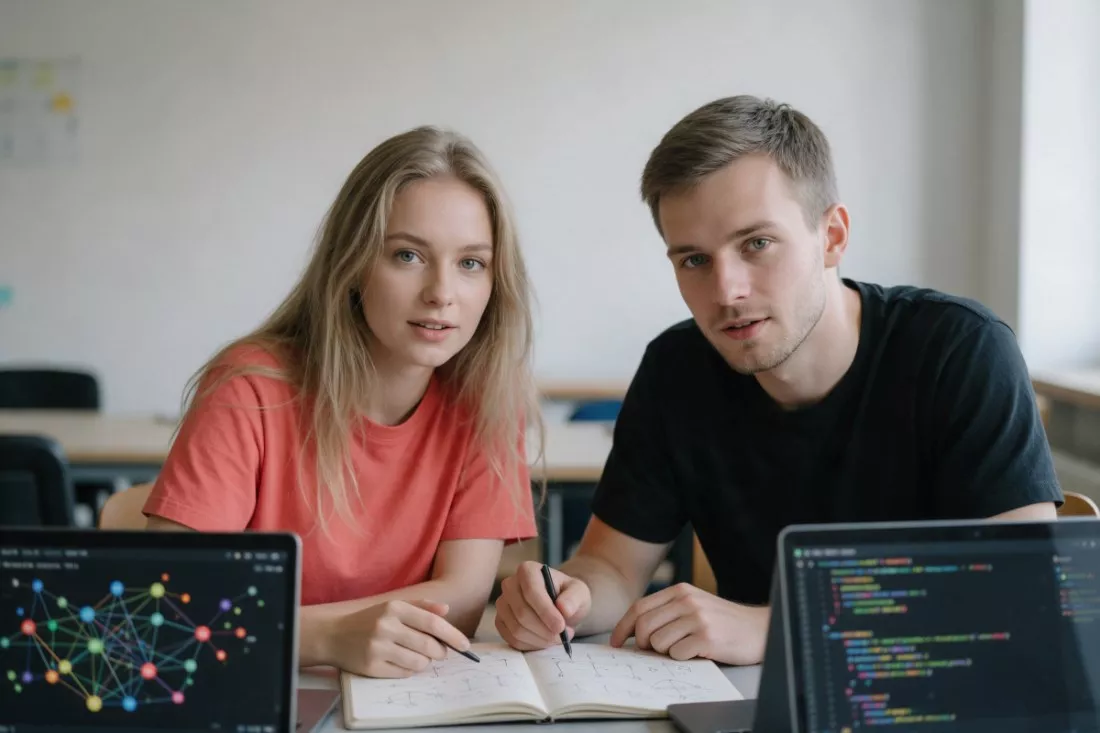 studenci-matematyki-i-informatyki-analizuja-algorytm-przy-laptopach