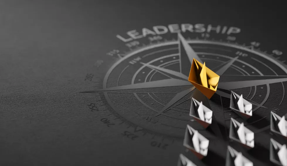 leadership-concept-yellow-leader-boat-leading-whites-compass-3d-rendering
