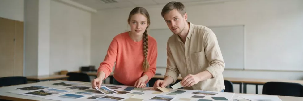 students-arranging-photos-into-a-moodboard-on-a-table