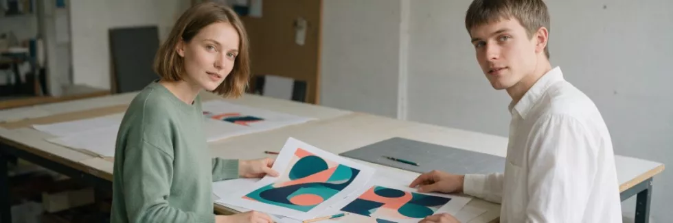 design-students-comparing-abstract-poster-proofs