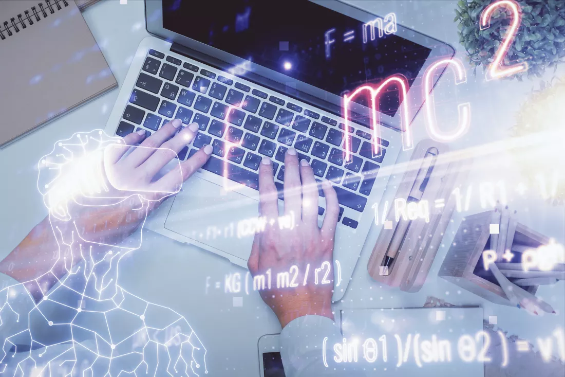 double-exposure-woman-hands-working-computer-formula-hologram-drawing-top-view-science-concept