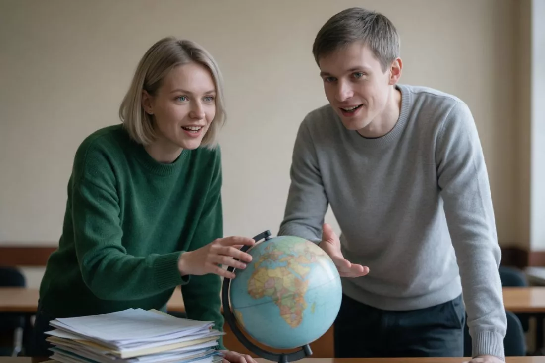 studenci-nauk-politycznych-dyskutuja-nad-globusem-w-sali-seminaryjnej