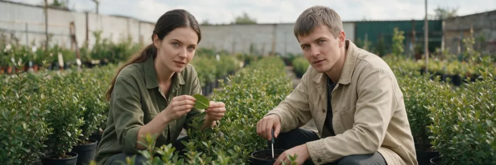 horticulturists-inspecting-shrubs-in-a-plant-nursery